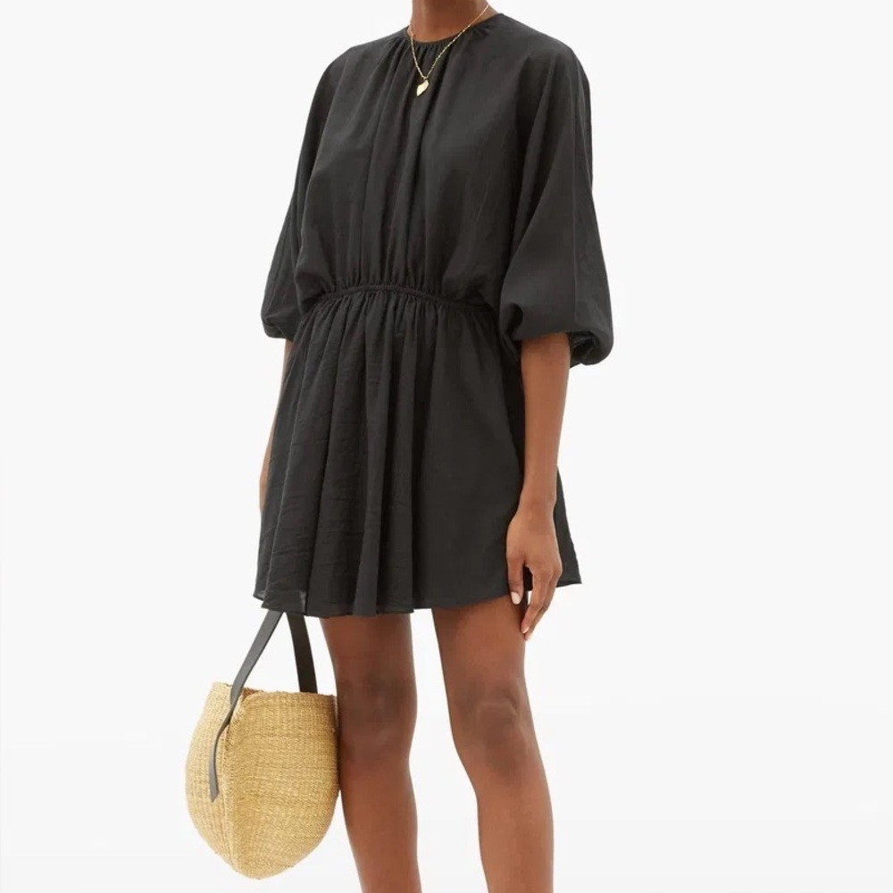 Loup Charmant Kitta Black Mini Dress 100% Linen Puff Sleeve Medium